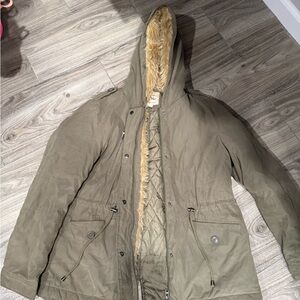Women’s Khaki Hooded Parka Coat